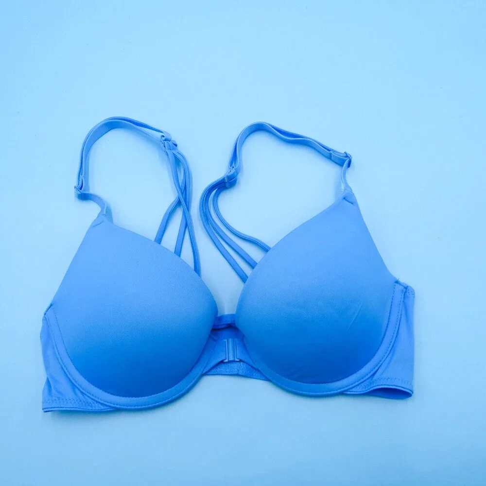 Victorias Secret 32B Wear Everywhere Push‎ Up Bra Blue Underwired Lingerie New